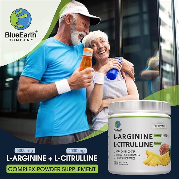 L-Arginine 5000mg + L-Citrulline 2000mg Complex Powder Supplement - Nitric Oxide Booster - Heart Health, Circulation, Energy & Endurance - 30 Servings (Pineapple)