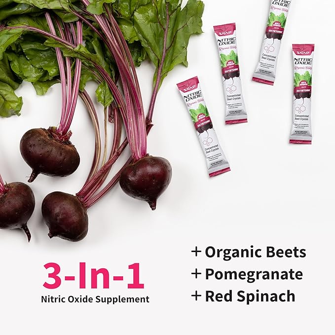 Snap Supplements Nitric Oxide Organic Beet Root Powder, Circulation Superfood On-The-Go, Convenient Single Serve Packs (10 Packs)