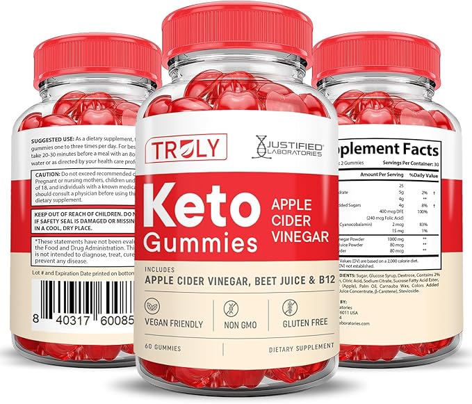 (5 Pack) Truly Keto ACV Gummies Advanced Formula 1000MG Truly Keto Gummies Apple Cider Vinegar Formulated with Pomegranate Beet Juice Powder B12 Vegan Non GMO 300 Gummys