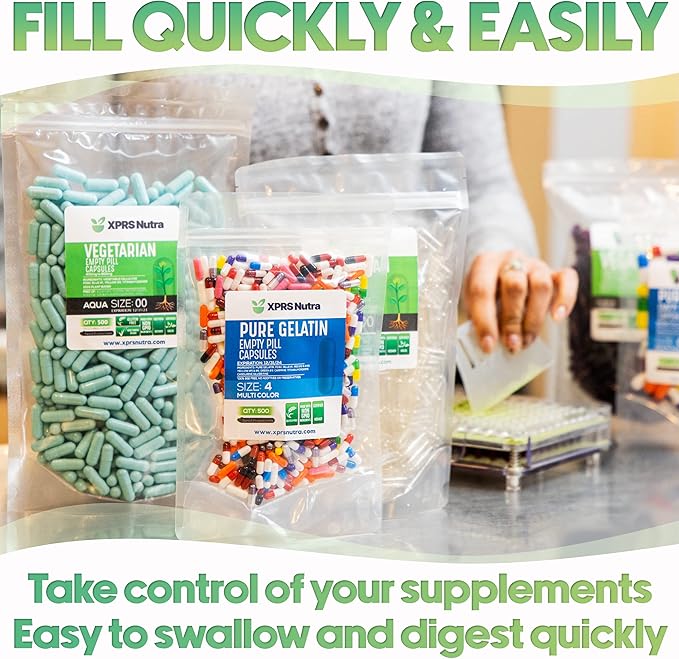 XPRS Nutra Size 2 Empty Capsules - 500 Count Empty Gelatin Capsules - Empty Pill Capsules - DIY Capsule Filling - Pure Bovine Pill Capsules Empty Gel Caps (Orange)