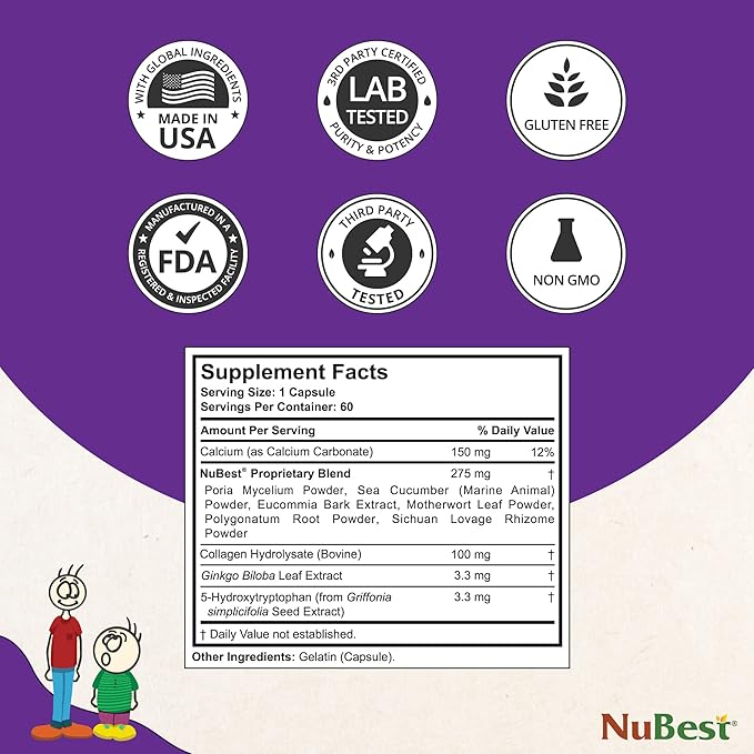 NuBest Tall - Support Bone Strength, Immunity and Stronger Bone with Calcium, Collagen and Herbs for Ages 5+ and Teens Who Don’t Drink Milk Daily - 60 Capsules | 1 Month Supply