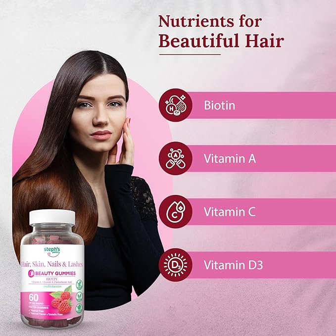 Steph's Pantry Biotin Gummies for Hair, Skin, Nails, & Lashes High Strength Gummies | Daily Multivitamins | Gluten-Free, Nut-Free, Non-GMO, Plant-Based, Vegan, Kosher | (60 Gummies)
