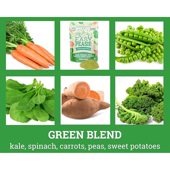 Easy Peasie Organic Veggie Powder Blends for Kids and Picky Eaters | Kids Greens Powder/Vegetable Powders including protein from green peas, spinach, and kale (Green 5oz Pouch)