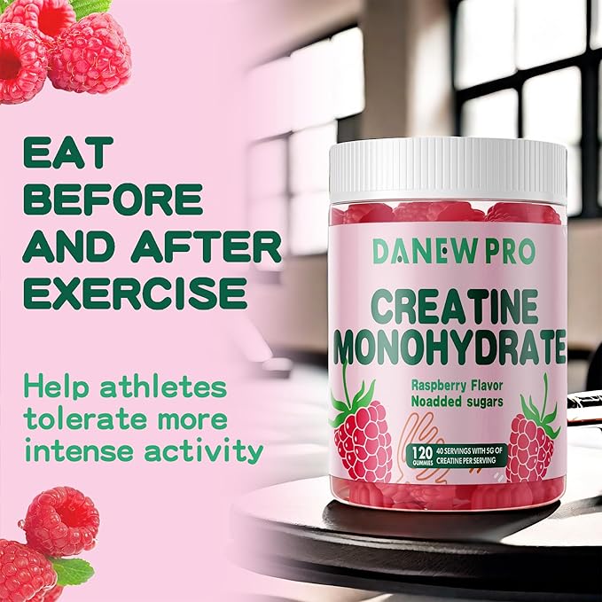 Creatine Monohydrate Gummies for Men & Women-5g of Creatine Monohydrate per Serving - Sugar Free,Vegan, Raspberry Flavor, 120 Count