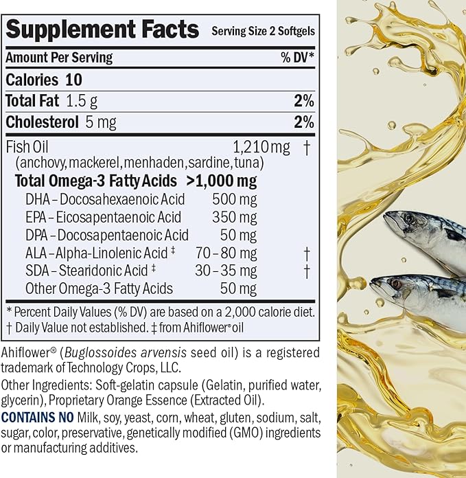 ANDREW LESSMAN Maximum Essential Omega-3 Orange - 60 Softgels - Ultra-Pure, High Potency Omega-3 Oils. High DHA, No Stomach Upset, No Contaminants, No Mercury. Small Easy to Swallow Softgels