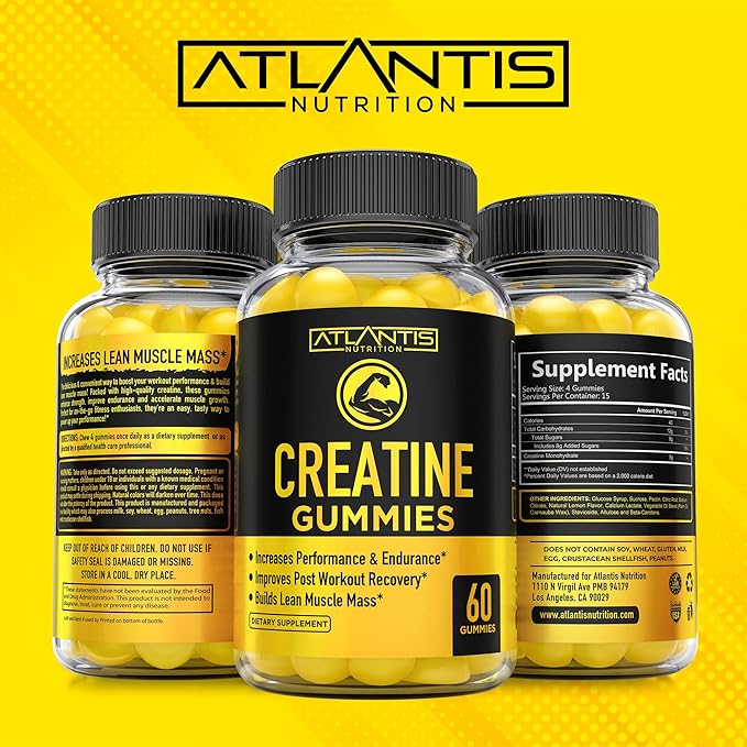 Creatine Monohydrate Gummies for Strength & Athletic Performance - 5g Creatine Per Serving - Creatine Chews to Build Muscle, for Performance & Post Workout Recovery - 60 Creatine Gummies for Women/Men