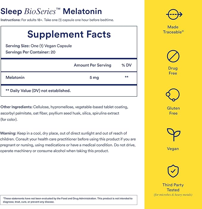 Ritual Sleep BioSeries™ Melatonin: Sleep Aid for Adults, Sleep Supplement with Time Released Capsules, Drug Free Sleep Vitamins for Adults for All Night Sleep Support, 20 Capsules