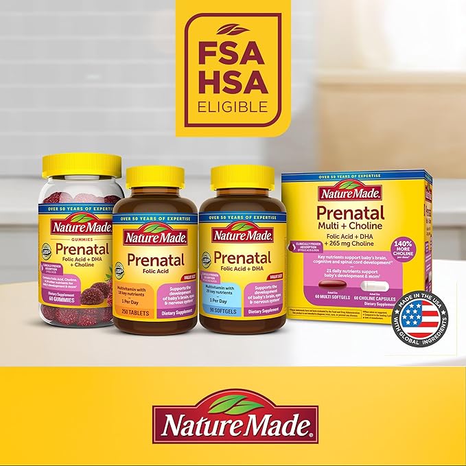 Nature Made Prenatal with Folic Acid + DHA, Prenatal Vitamin and Mineral Supplement for Daily Nutritional Support, 110 Softgels, 110 Day Supply