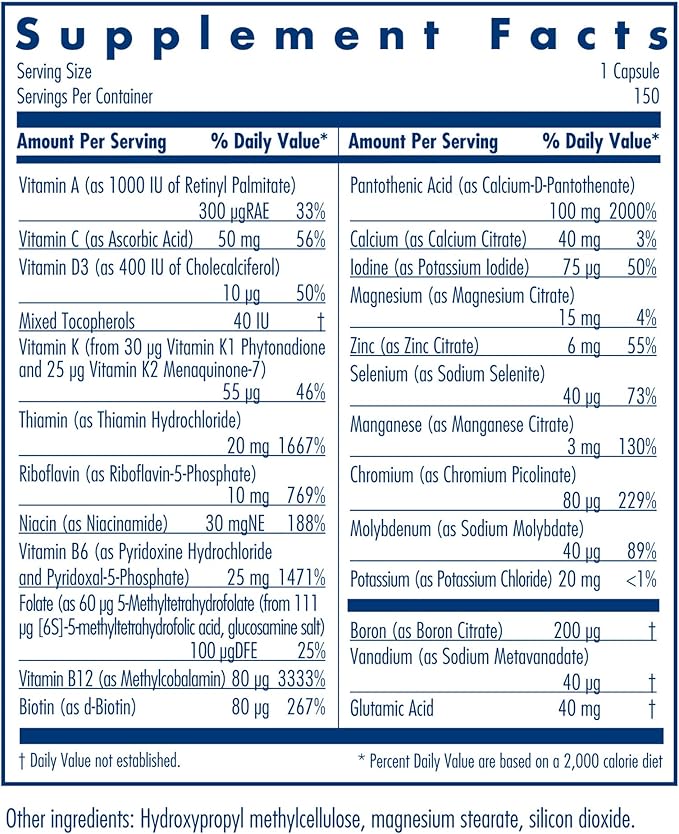 Allergy Research Group - Multi-Vi-Min Without Copper and Iron - Hypoallergenic - 150 Vegetarian Capsules