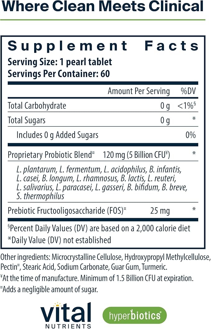 Hyperbiotics Vital Nutrients Pro-15 Pre + Probiotic | 15 Strains| Supports Occasional Constipation, Diarrhea, Gas & Bloating | Immune, Digestive & Gut Health | Shelf-Stable | Vegan | 60 Pearl Tablets