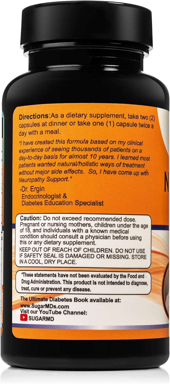 SugarMD Neuropathy Support Supplement – 60 Nerve Supplement Capsules with Alpha Lipoic Acid, Benfotiamine & Vitamin D3 B6 B12 - Nerve Support Supplement for Feet, Hands, Fingers & Legs - 30 Day Supply