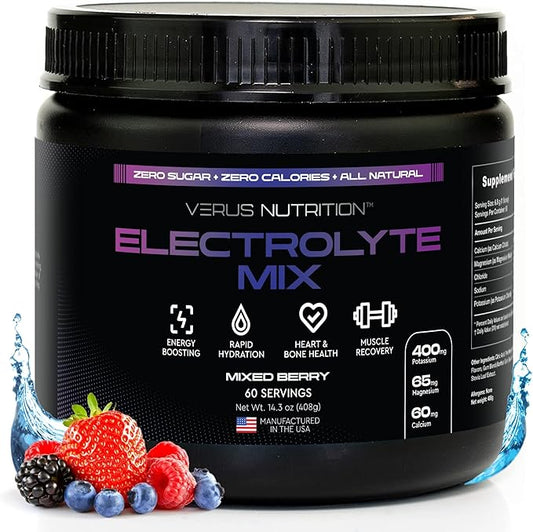 Electrolytes Powder No Sugar- Zero Calorie Hydration Powder | Sugar Free Electrolytes for Fasting, Keto & Vegan | Natural Ingredients Electrolyte Mix for Energy Boost, 60 Servings