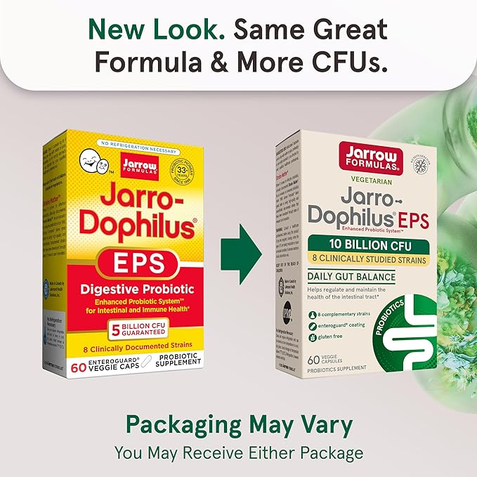 Jarrow Formulas Jarro-Dophilus EPS Probiotics 10 Billion CFU, Dietary Supplement for Intestinal Tract Support, Gut Health Supplements for Women and Men, 60 Veggie Capsules, 30 Day Supply (Pack of 12)