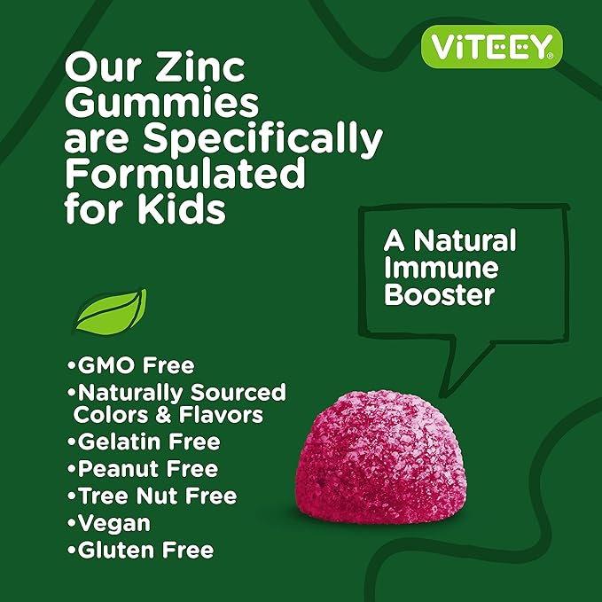 Zinc for Kids Gummies, 15mg - Immune Support for Kids & Teens - Powerful Natural Antioxidant, Kids Zinc Vitamin Supplement - Vegan, Gelatin Free, Gluten Free - Tasty Chewable Berry Flavor Gummy