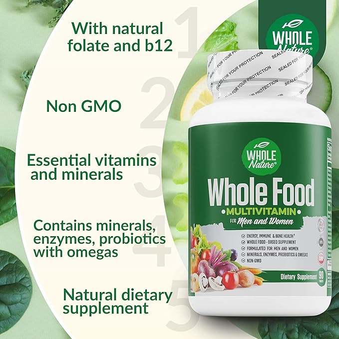 Whole Food Multivitamin for Men and Women Complete Daily Superfood Vitamins Plus Minerals Digestive Enzymes, Probiotics and Omegas. Plant Based Multi Vitamin, Non GMO (1)