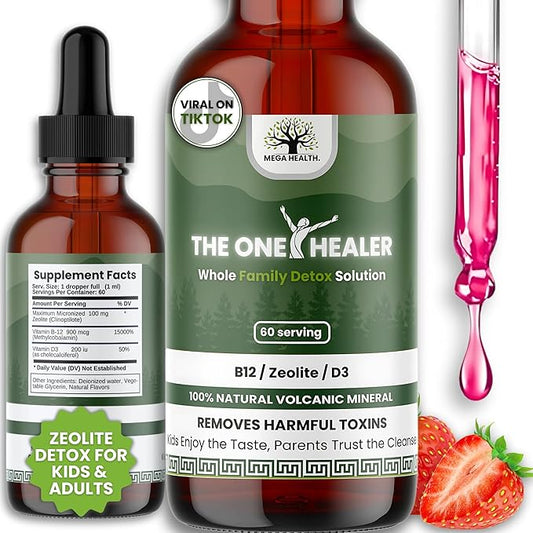 The One Healer Zeolite Detox Drops – Advanced Liquid Cleanse for Kids & Adults, Gentle Heavy Metal Detox, Gut Health & Immune Support, Natural Vitamin B12 & D3 Supplement, 60 Servings