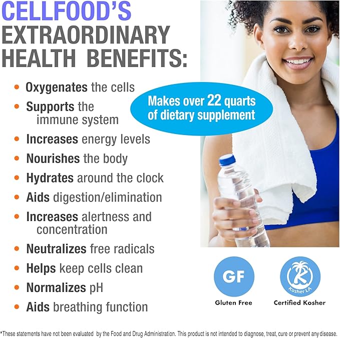 Cellfood Oxygen Boost, 1 fl oz - Liquid Oxygen Supplement for Lymphatic Drainage, Altitude Sickness, Jet Lag, Fatigue, Headaches, Hangovers - Gluten Free, Cert. Kosher - Makes Over 22 Quarts