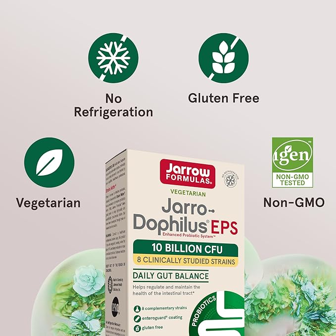Jarrow Formulas Jarro-Dophilus EPS Probiotics 10 Billion CFU, Dietary Supplement for Intestinal Tract Support, Gut Health Supplements for Women and Men, 60 Veggie Capsules, 30 Day Supply (Pack of 12)