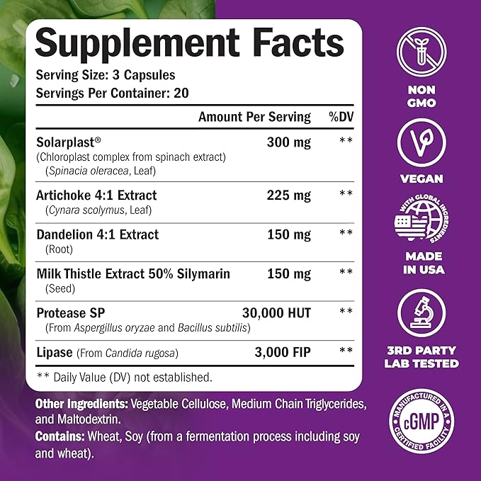 Liver Cleanse Detox & Repair Milk Thistle Supplement. Liver Support with Digestive Enzymes, Artichoke Extract, Dandelion Root Supplement. Milk Thistle Liver Detox & Liver Cleanse. 60 Liver Health Caps