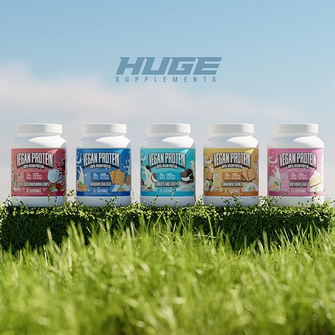 Huge Supplements Vegan Protein Powder - Cinnamon Crunch - Superior Plant-Based Protein Powder, 20g Protein Per Serving, Gluten Free