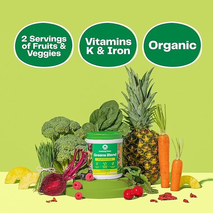 Amazing Grass Greens Superfood Powder: Greens Powder with Digestive Enzymes & Probiotics, Organic Spirulina, Chlorella, and Beet Root Powder, Chocolate, 30 Servings