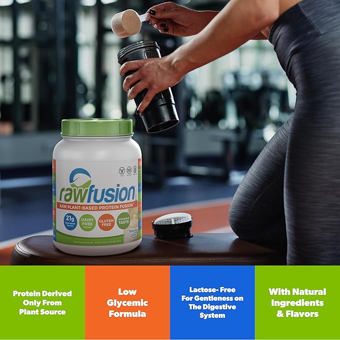 Rawfusion- Vegan Protein Powder, Vanilla Bean - 30 Servings, 21g of Plant Based Protein, Low Net Carbs, Non-Dairy, Gluten/ Lactose Free, Soy Free, Kosher, Non-GMO, 2lb Pound