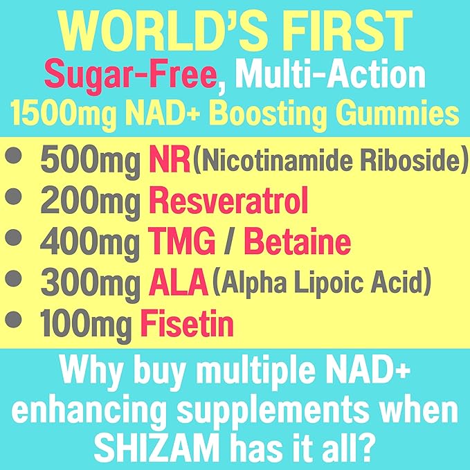 1500mg NAD+ Sugar Free Gummies | NAD + Plus NR TMG ALA Trans-Resveratrol Fisetin Supplements | Nicotinamide Riboside Trimethylglycine Alpha Lipoic Acid Betaine Pills Capsules Tincture Supplement Alt