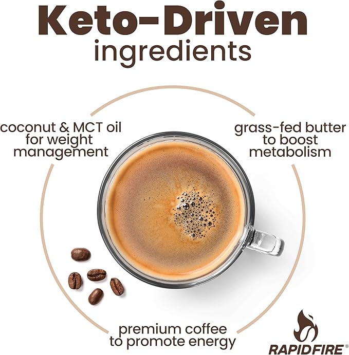 Rapidfire French Vanilla Ketogenic High Performance Keto Coffee Pods, Supports Energy & Metabolism, Weight Management, Single Serve K Cup, Brown, 16 Count