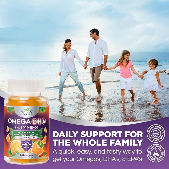 Omega 3 Fish Oil Gummies - Triple Strength Omega 3 Gummy Vitamins, High Absorption EPA & DHA Fatty Acids, for Heart Health & Brain Support, Nature's Fish Oil Supplement, Orange Flavor - 120 Gummies