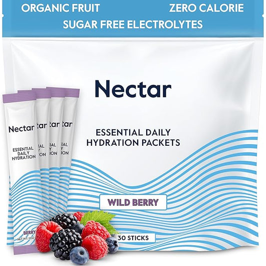 Nectar Hydration Packets - Electrolytes Powder Packets - No Sugar or Calories - Organic Fruit Liquid Daily IV Hydrate Packets for Clean Dehydration Relief and Rapid Rehydration (Berry 30 Pack)