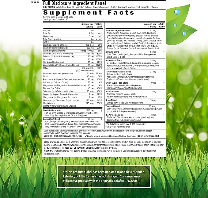 Irwin Naturals Women's Living Green Liquid-Gel Multi - 120 Liquid Soft-Gels, Pack of 2 - Includes 70 Essential Nutrients, Vitamins & Minerals - 80 Total Servings