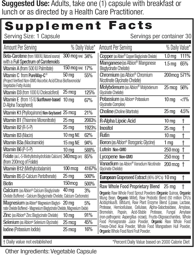 EMERALD LABS Complete 1-Daily Multi - Complete Multivitamin for Men & Women with Vitamin C, Methylated Folate, Whole-Food Blend & More for Immune Support, Bone Health & More* - 30 Vegetable Capsules