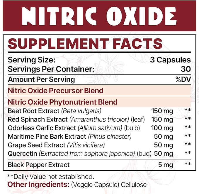 Nitric Oxide Supplement for Men, 2,255mg Per Serving – 13 in 1 Nitric Oxide Precursor & Nitric Oxide Phytonutrients Complex for Heart, Immune - 90 Capsules (1 Pack)