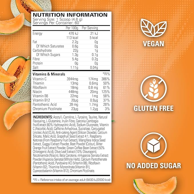 EHP Labs OxyShred Pre Workout Powder & Shredding Supplement - Preworkout Powder with L Glutamine & Acetyl L Carnitine, Energy Boost Drink - Wild Melon, 60 Servings