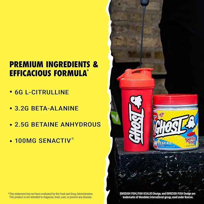 GHOST Legend V4 Pre-Workout Powder, Swedish Fish - 30 Servings – Pre-Workout for Men & Women with Caffeine, Choline, L-Citrulline, & Beta Alanine for More Pumps, Energy & Focus - Vegan Friendly