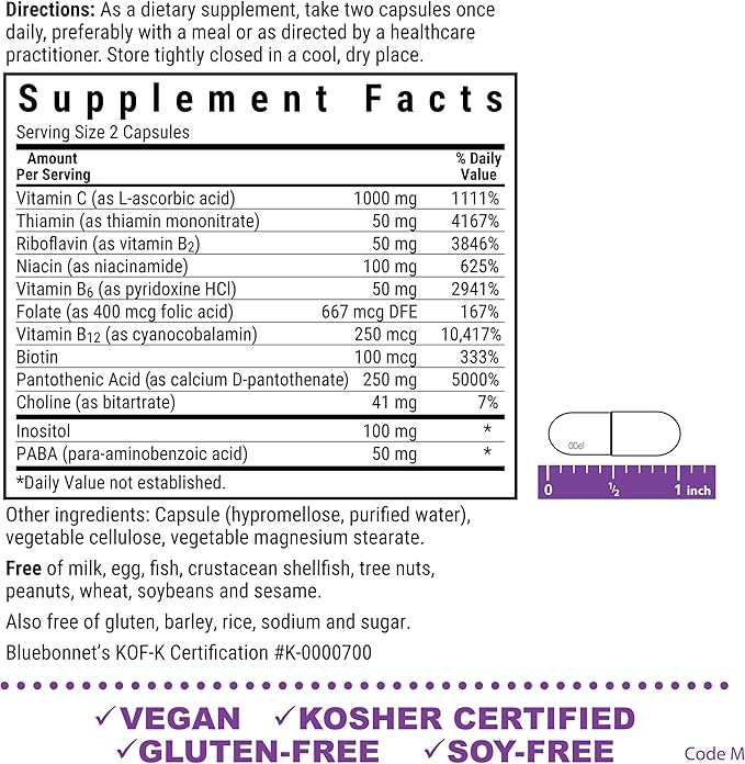 Bluebonnet Nutrition Stress B Complex Vegetable Capsules, 50 Count