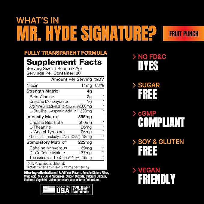 PROSUPPS Mr. Hyde Signature Series Pre-Workout Energy Drink – Intense Sustained Energy, Focus & Pumps with Beta Alanine, Creatine, Nitrosigine & TeaCrine (30 Servings, Fruit Punch)