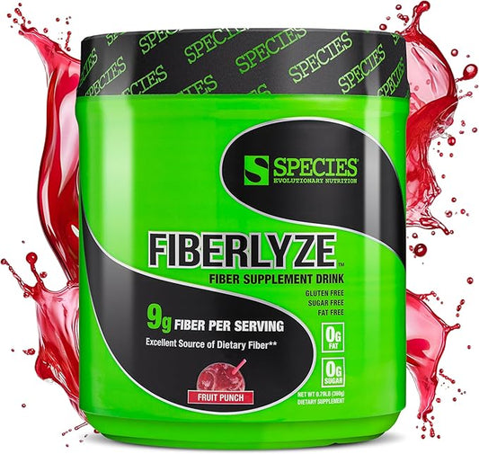 Species Nutrition Fiberlyze Fiber Supplement, Psyllium Based Soluble & Insoluble Fiber Powder for Healthy Colon, Digestive Functions (Fruit Punch, 30 Servings)