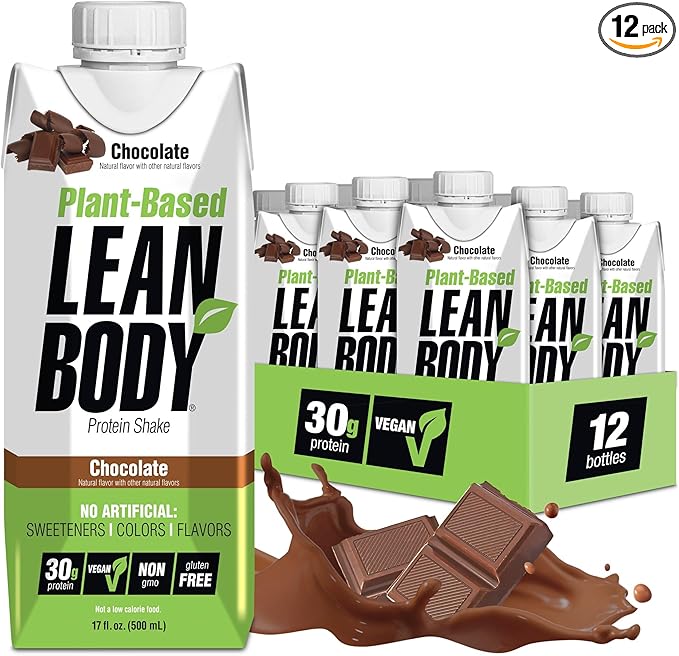 Lean Body Ready-to-Drink, Plant-Based Vegan Chocolate Protein Shake, 30g Protein, No Artificial Flavors, Sweeteners or Colors, Non GMO, Gluten Free, Premium Pea & Rice Blend (Pack of 12)