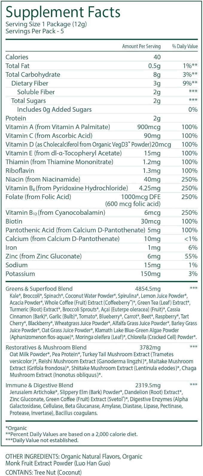 Suja Organic Greens Powder Probiotic Blend, Spirulina, Daily Superfood Drink or Smoothie Mix for Immune Support, Digestion, & Energy, Vegan, Gluten Free, Non GMO, 10 Servings