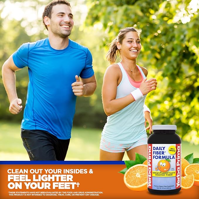 Yerba Prima Daily Fiber Formula 16 oz Powder (Pack of 3) - Great Tasting Premium Dietary Fiber Supplement, Made in The USA, Non-GMO, Gluten Free, Natural Orange Flavor