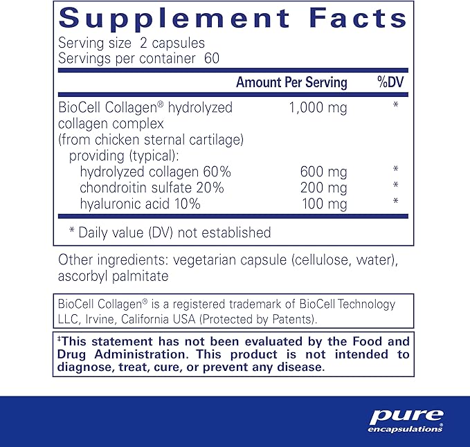 Pure Encapsulations Collagen JS - Skin & Joint Health* - 1,000 mg Hydrolyzed Biocell Collagen - Gluten Free & Non-GMO - 120 Capsules
