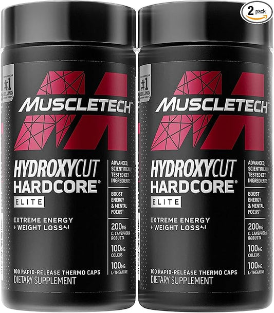 Hydroxycut Hardcore Elite - 100 Rapid-Release Thermo Caps - Energy & Focus - for Men & Women - 50 Servings