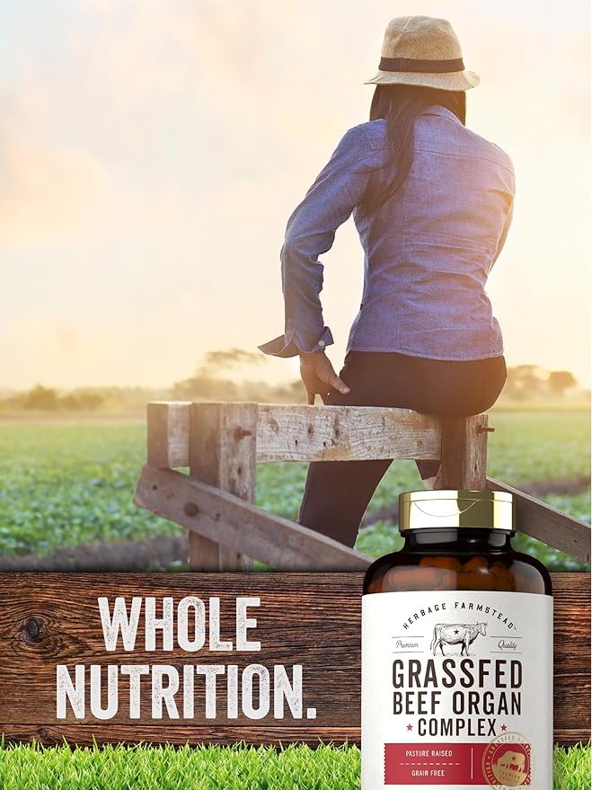 Carlyle Grass Fed Beef Organ Complex | 200 Capsules | Pasture Raised, Grain Free Supplement | with Desiccated Liver, Kidney, Pancreas, Heart, Spleen | Non-GMO, Gluten Free | by Herbage Farmstead