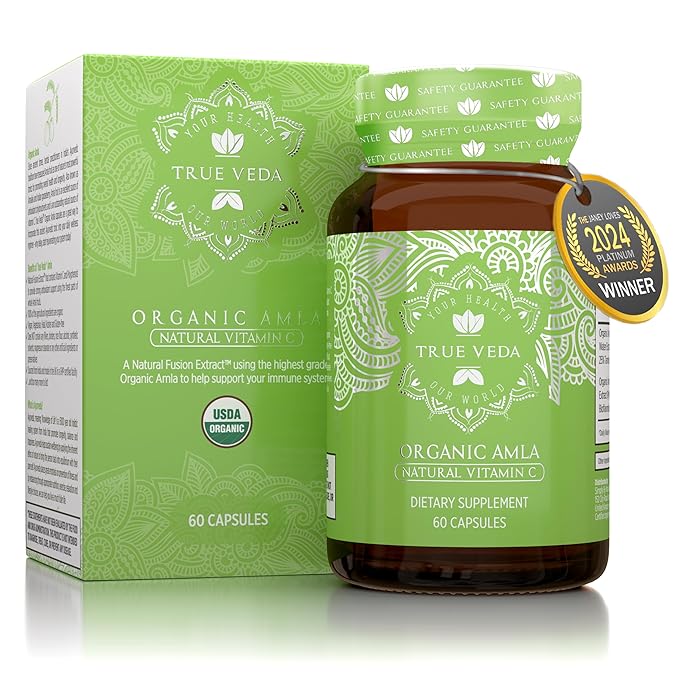 Organic Amla Capsules – Vitamin C | USDA Organic Certified | Whole Food Plant Based Vitamin C | Amalaki Supplement | Derived from Amla Fruit | Indian Gooseberry | Vegan | Ayurveda | 60 Amala Pills