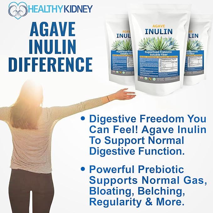 Inulin Powder (16oz/1lbs) Gentle Agave Inulin Prebiotic Soluble Fiber Supplement for Digestive Support, Gut Health, Vegan Baking, Smoothies & Drinks