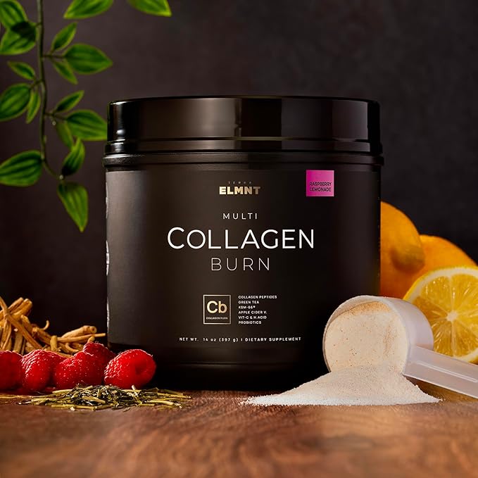 ELMNT Super Collagen Burn for Women w. Probiotics, Hyaluronic Acid, Apple C Vinegar, KSM66, Biotin+ Premium Colageno Multi Collagen Protein Powder for Weight Loss, Fat Burner, Hair, Skin+ (R-Lemonade)