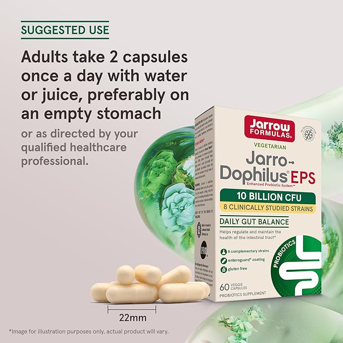 Jarrow Formulas Jarro-Dophilus EPS Probiotics 10 Billion CFU, Dietary Supplement for Intestinal Tract Support, Gut Health Supplements for Women and Men, 60 Veggie Capsules, 30 Day Supply (Pack of 12)