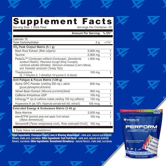 EndurElite Perform Elite- Pre Workout Powder Supplement- Pre-Workout for Endurance Athletes- 20 Serving Bag- Variety Pack