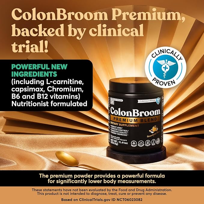 ColonBroom Premium Weight Management Supplement (Strawberry) - Colon Broom Psyllium Husk Fiber Powder Drink - Gluten Free, Non-GMO Colon Cleanse for Bloating Relief & Gut Health, 100 Servings